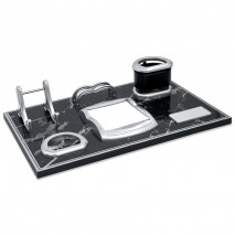 ASİL SİYAH-GÜMÜŞ MERMER DESENLİ MASA SETİ